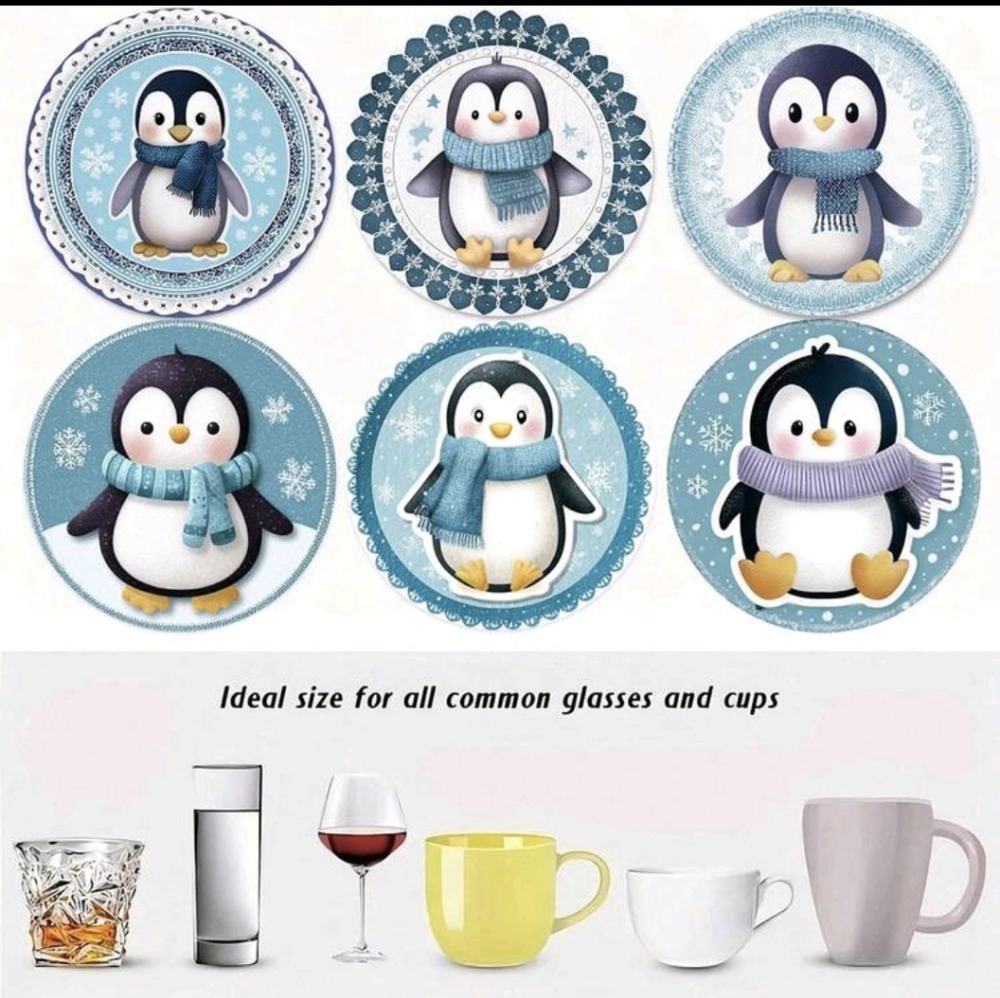 Penguin Coaster Set Of 6 Rubber - Picture 1 of 4